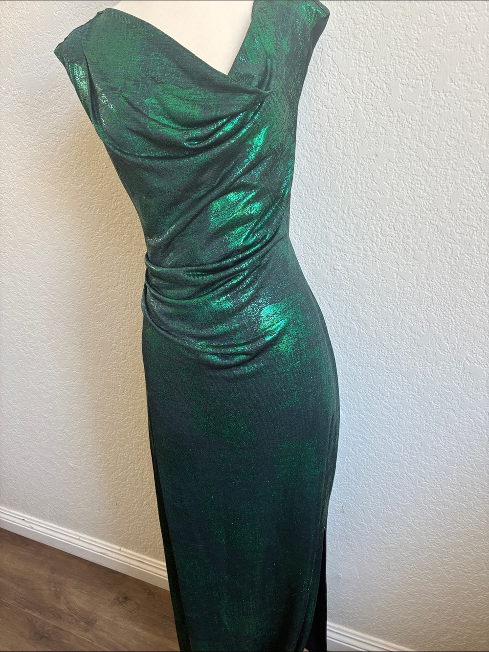 connected apparel Emerald Metallic Draped Gown